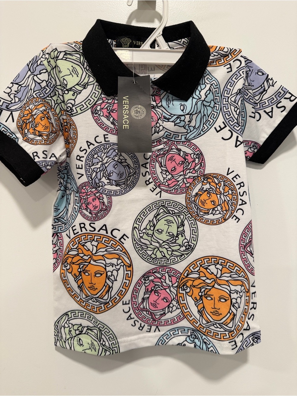 Fashion Kids White Polo with Multicolor Medusa Motif